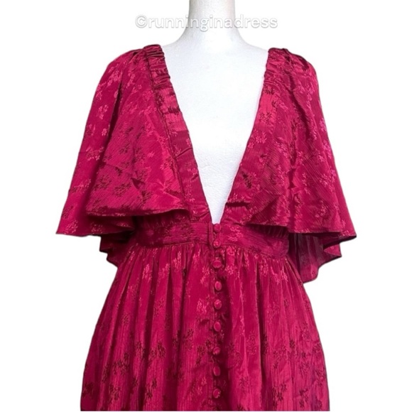 NWT Free People Cha Cha Maxi Dress In Red Cape Sleeve Empire Waist Size Medium - Picture 9 of 16